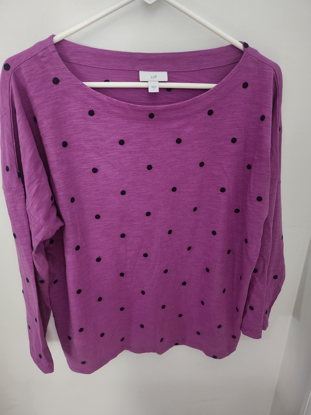 J. Jill Magenta Long-Sleeve Top with Black Polka Dots